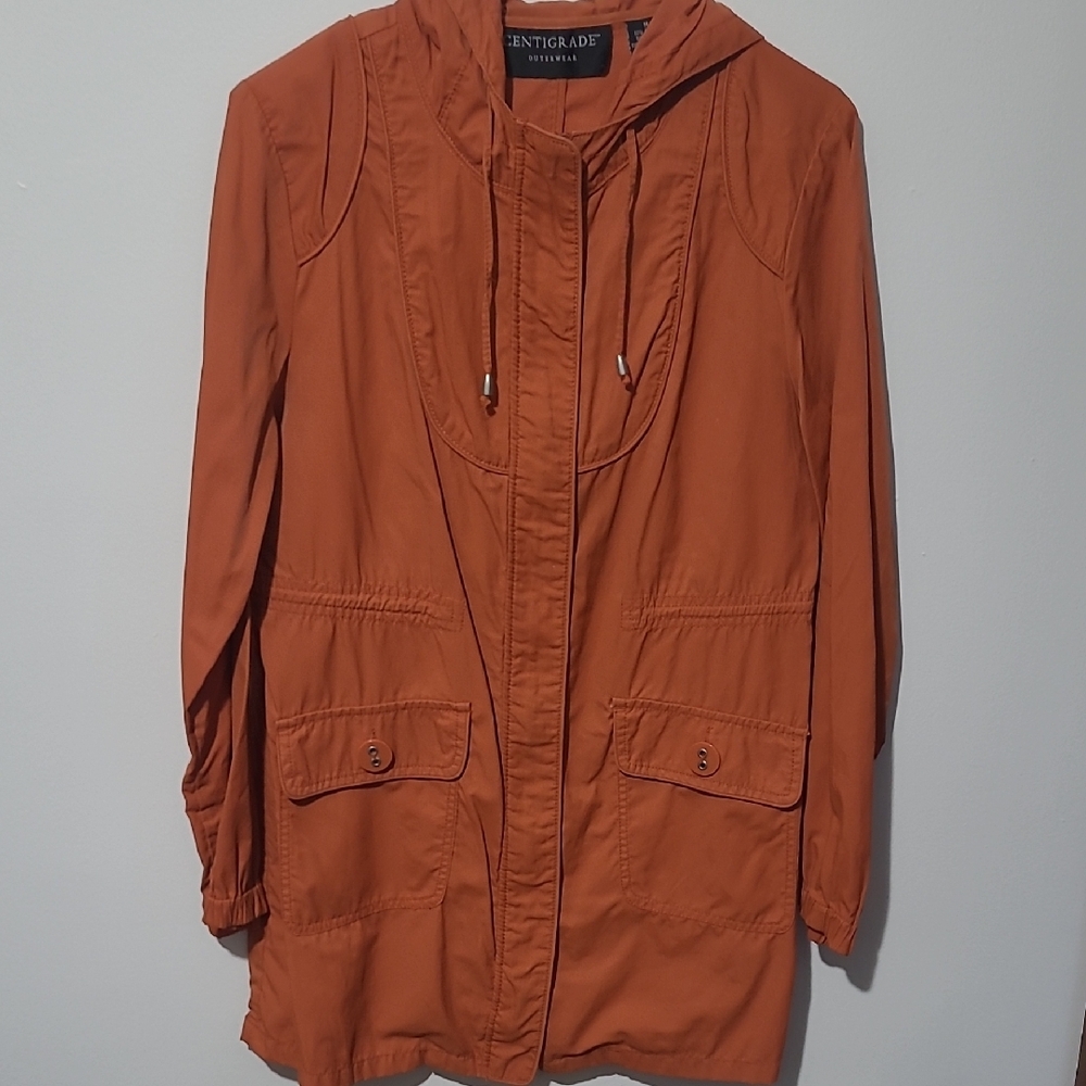 Orange Utility Jacket with Hood and Casual Fit